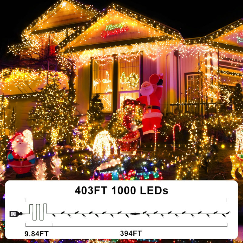 The Holiday Aisle 403Ft 1000 LED Christmas Lights Color Changing String Lights Outdoor With 11 Modes For Xmas Tree Trunk Yard Porch Outdoor Wedding Party Decorations Warm White To Multicolor Wayfair